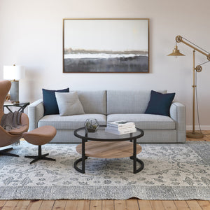 Homeroots 34" Black Glass And Steel Round Coffee Table With Shelf   520925