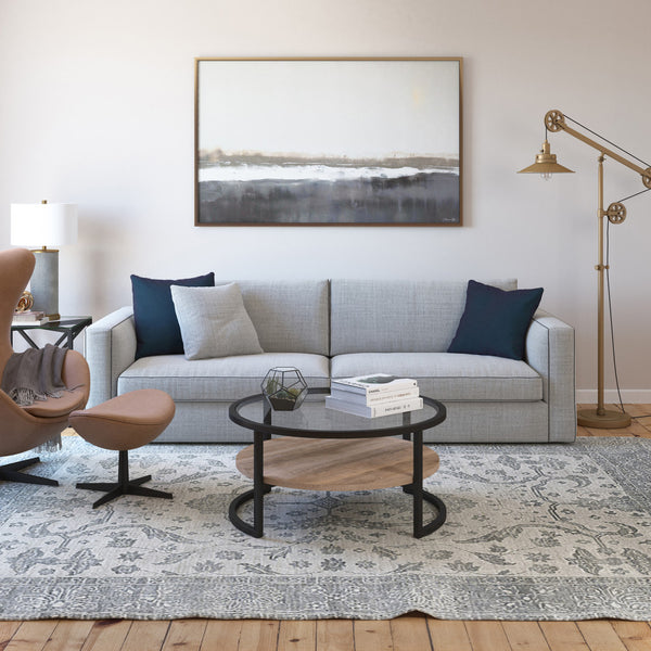 Homeroots 34" Black Glass And Steel Round Coffee Table With Shelf   520925