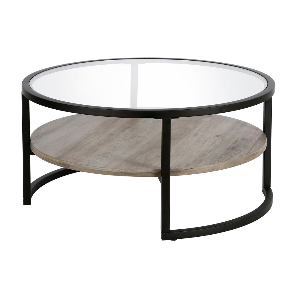 Homeroots 34" Black Glass And Steel Round Coffee Table With Shelf   520926