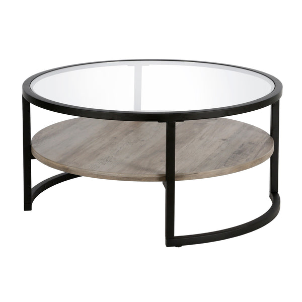 Homeroots 34" Black Glass And Steel Round Coffee Table With Shelf   520926