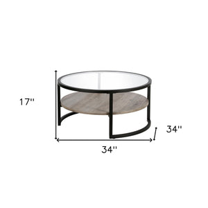 Homeroots 34" Black Glass And Steel Round Coffee Table With Shelf   520926