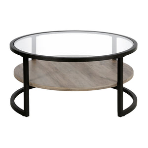 Homeroots 34" Black Glass And Steel Round Coffee Table With Shelf   520926