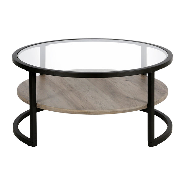 Homeroots 34" Black Glass And Steel Round Coffee Table With Shelf   520926