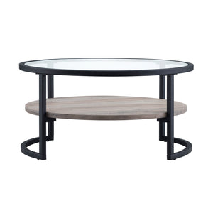 Homeroots 34" Black Glass And Steel Round Coffee Table With Shelf   520926