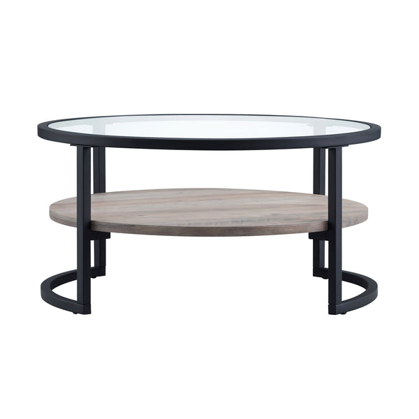 Homeroots 34" Black Glass And Steel Round Coffee Table With Shelf   520926
