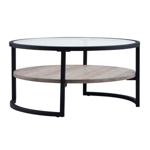 Homeroots 34" Black Glass And Steel Round Coffee Table With Shelf   520926