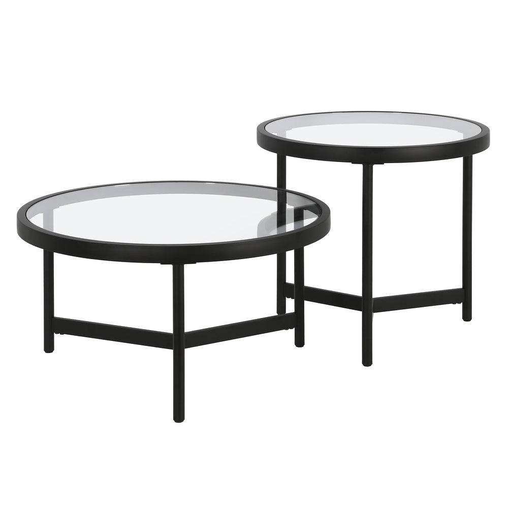 Homeroots Set Of Two 30" Black Glass And Steel Round Nested Coffee Tables   520927