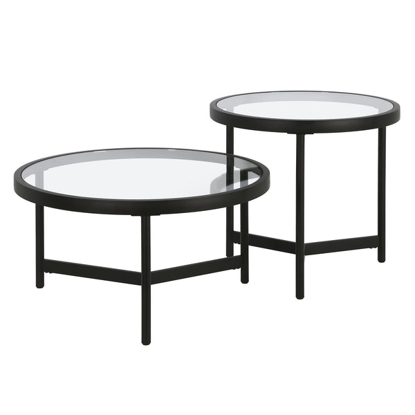 Homeroots Set Of Two 30" Black Glass And Steel Round Nested Coffee Tables   520927