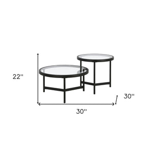 Homeroots Set Of Two 30" Black Glass And Steel Round Nested Coffee Tables   520927