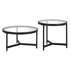 Homeroots Set Of Two 30" Black Glass And Steel Round Nested Coffee Tables   520927
