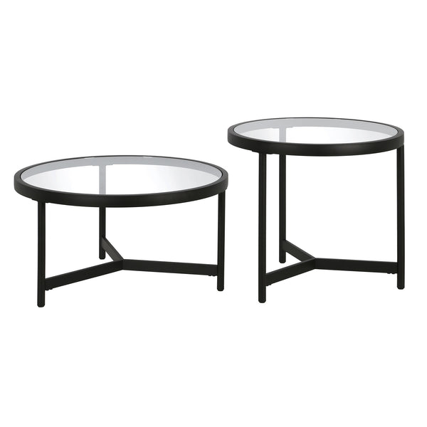 Homeroots Set Of Two 30" Black Glass And Steel Round Nested Coffee Tables   520927