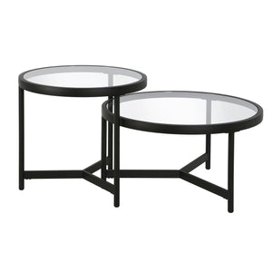 Homeroots Set Of Two 30" Black Glass And Steel Round Nested Coffee Tables   520927
