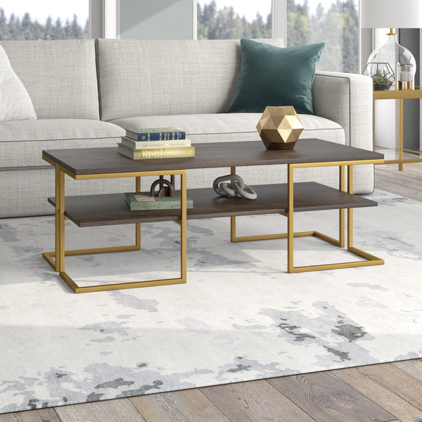 Homeroots 45" Gold Steel Coffee Table With Shelf   520929