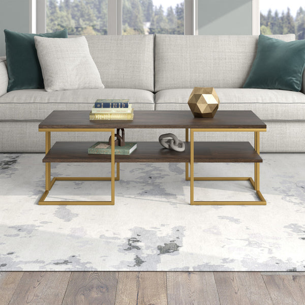 Homeroots 45" Gold Steel Coffee Table With Shelf   520929