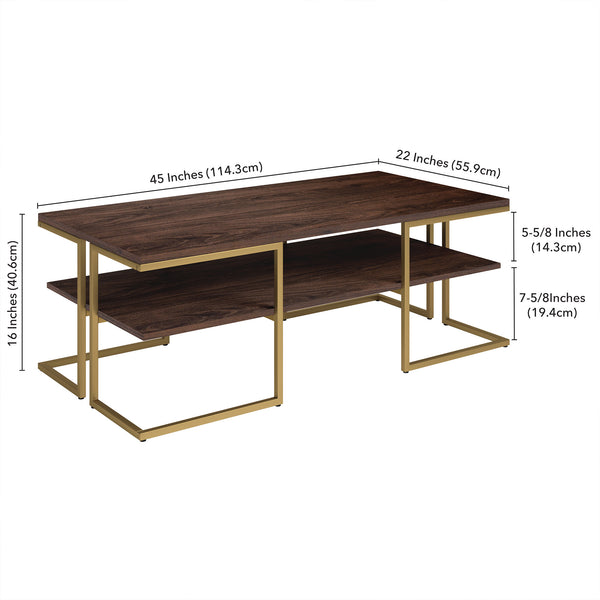 Homeroots 45" Gold Steel Coffee Table With Shelf   520929