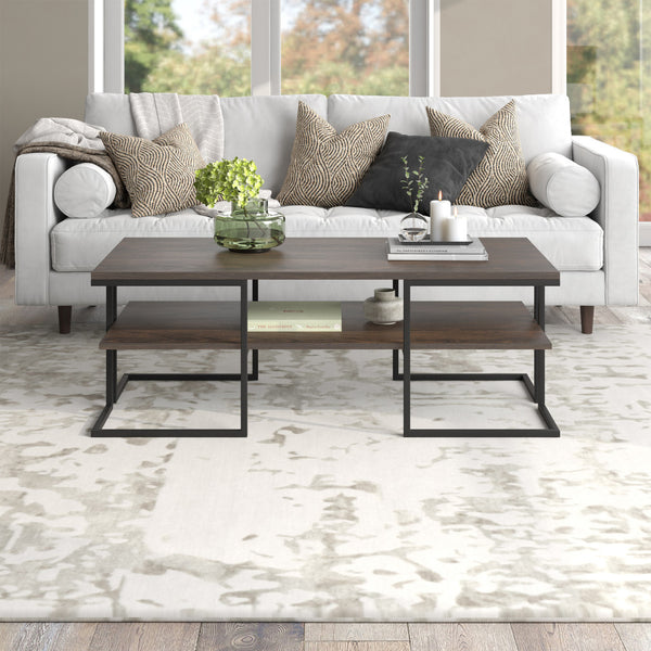 Homeroots 45" Black Steel Coffee Table With Shelf   520930