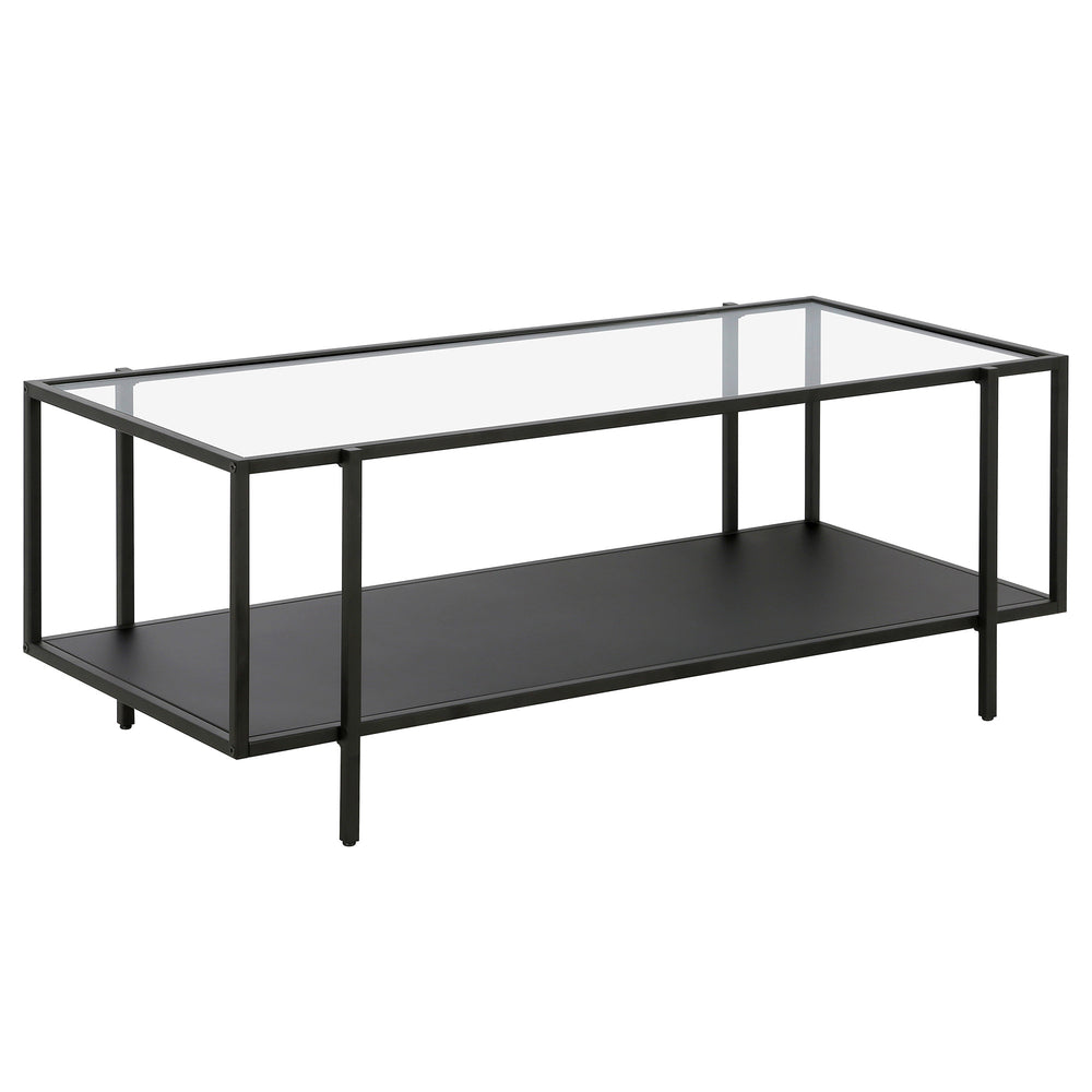 Homeroots 45" Clear And Black Glass And Steel Coffee Table With Shelf   520933