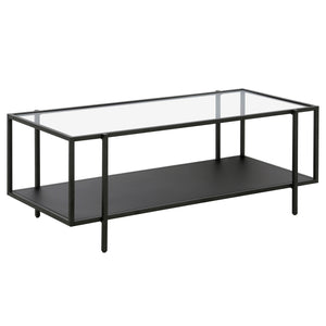 Homeroots 45" Clear And Black Glass And Steel Coffee Table With Shelf   520933