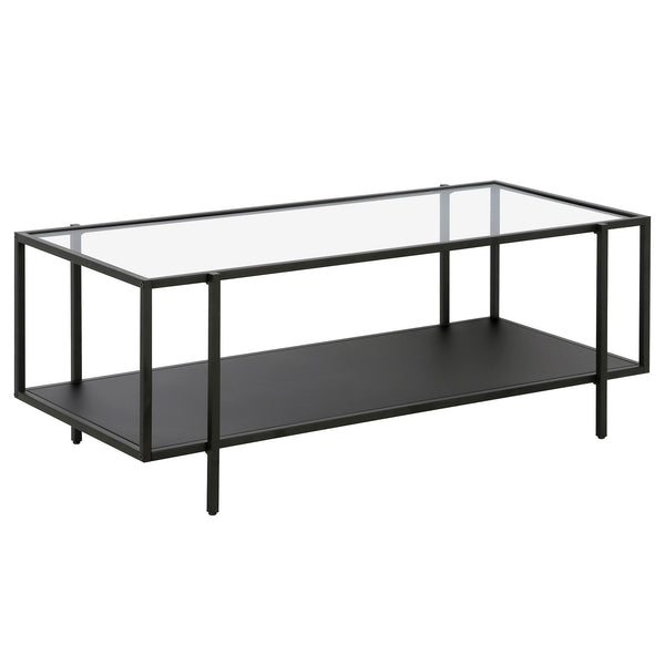 Homeroots 45" Clear And Black Glass And Steel Coffee Table With Shelf   520933