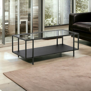 Homeroots 45" Clear And Black Glass And Steel Coffee Table With Shelf   520933