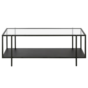 Homeroots 45" Clear And Black Glass And Steel Coffee Table With Shelf   520933