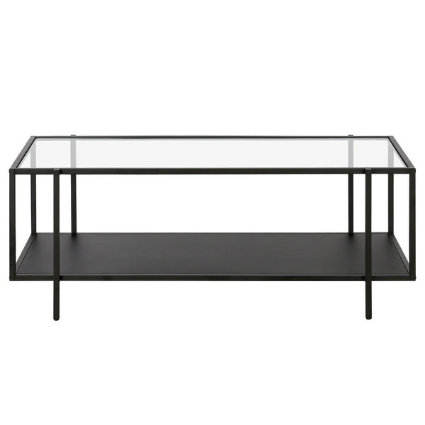 Homeroots 45" Clear And Black Glass And Steel Coffee Table With Shelf   520933