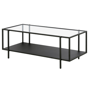 Homeroots 45" Clear And Black Glass And Steel Coffee Table With Shelf   520933