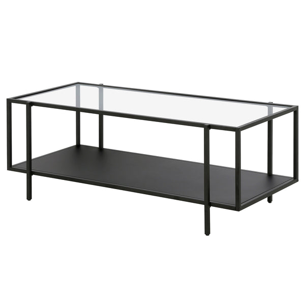 Homeroots 45" Clear And Black Glass And Steel Coffee Table With Shelf   520933