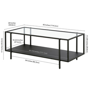 Homeroots 45" Clear And Black Glass And Steel Coffee Table With Shelf   520933