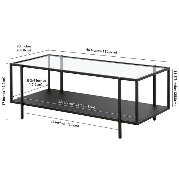Homeroots 45" Clear And Black Glass And Steel Coffee Table With Shelf   520933