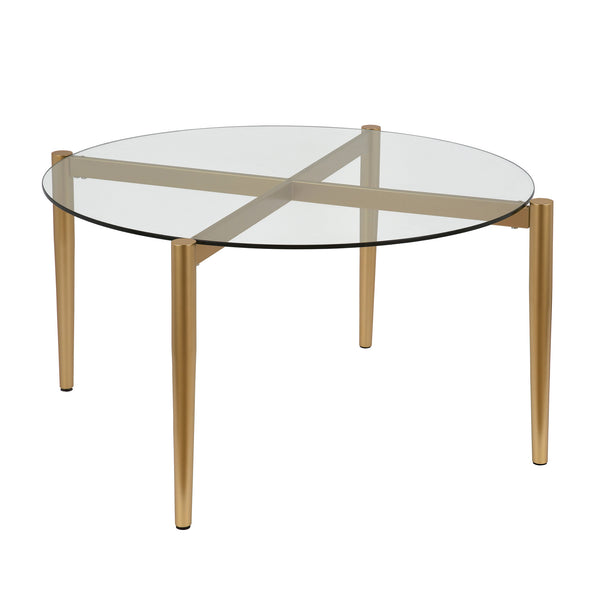 Homeroots 36" Clear And Gold Glass And Steel Round Coffee Table   520934