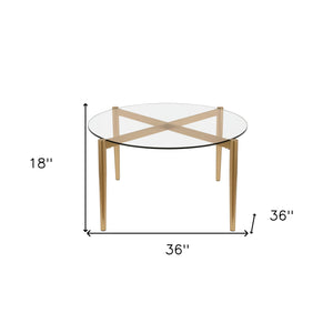 Homeroots 36" Clear And Gold Glass And Steel Round Coffee Table   520934