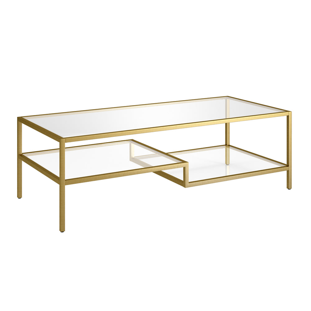 Homeroots 54" Gold Glass And Steel Coffee Table With Two Shelves   520935