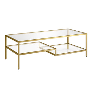 Homeroots 54" Gold Glass And Steel Coffee Table With Two Shelves   520935
