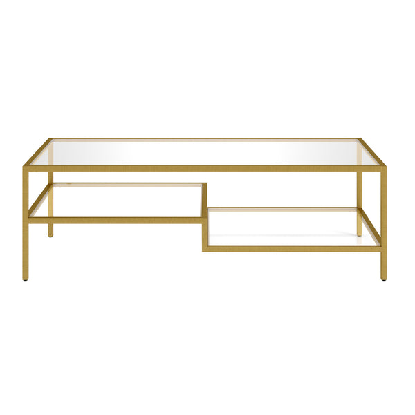 Homeroots 54" Gold Glass And Steel Coffee Table With Two Shelves   520935