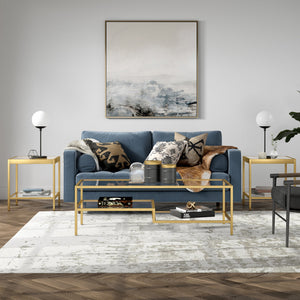 Homeroots 54" Gold Glass And Steel Coffee Table With Two Shelves   520935