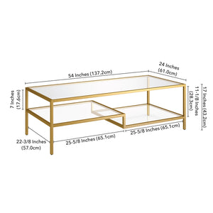 Homeroots 54" Gold Glass And Steel Coffee Table With Two Shelves   520935