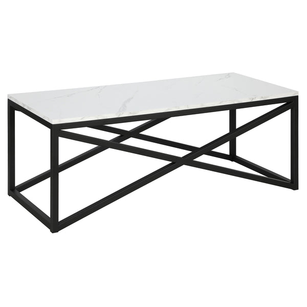 Homeroots 46" Black Faux Marble And Steel Coffee Table   520937