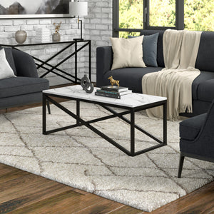 Homeroots 46" Black Faux Marble And Steel Coffee Table   520937