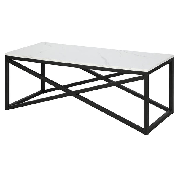 Homeroots 46" Black Faux Marble And Steel Coffee Table   520937