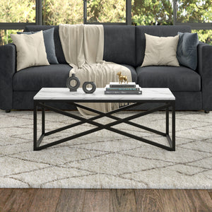 Homeroots 46" Black Faux Marble And Steel Coffee Table   520937