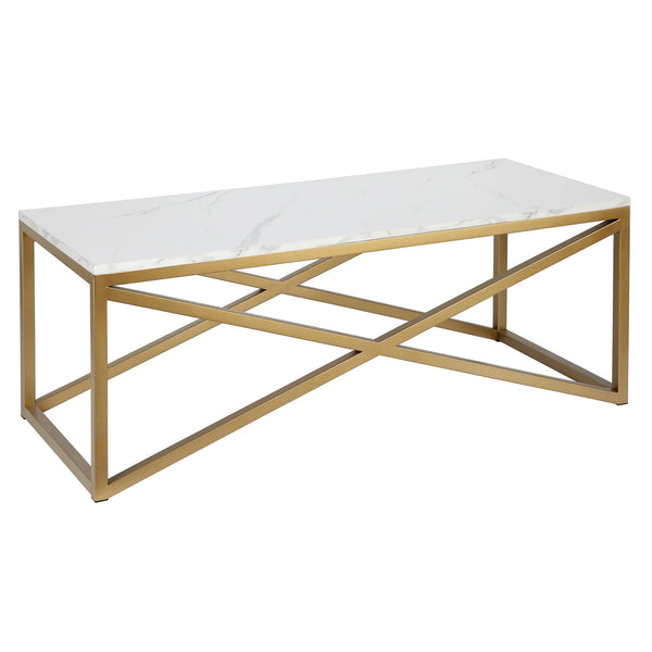 Homeroots 46" Gold Faux Marble And Steel Coffee Table   520938