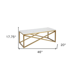 Homeroots 46" Gold Faux Marble And Steel Coffee Table   520938