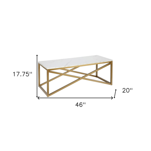Homeroots 46" Gold Faux Marble And Steel Coffee Table   520938