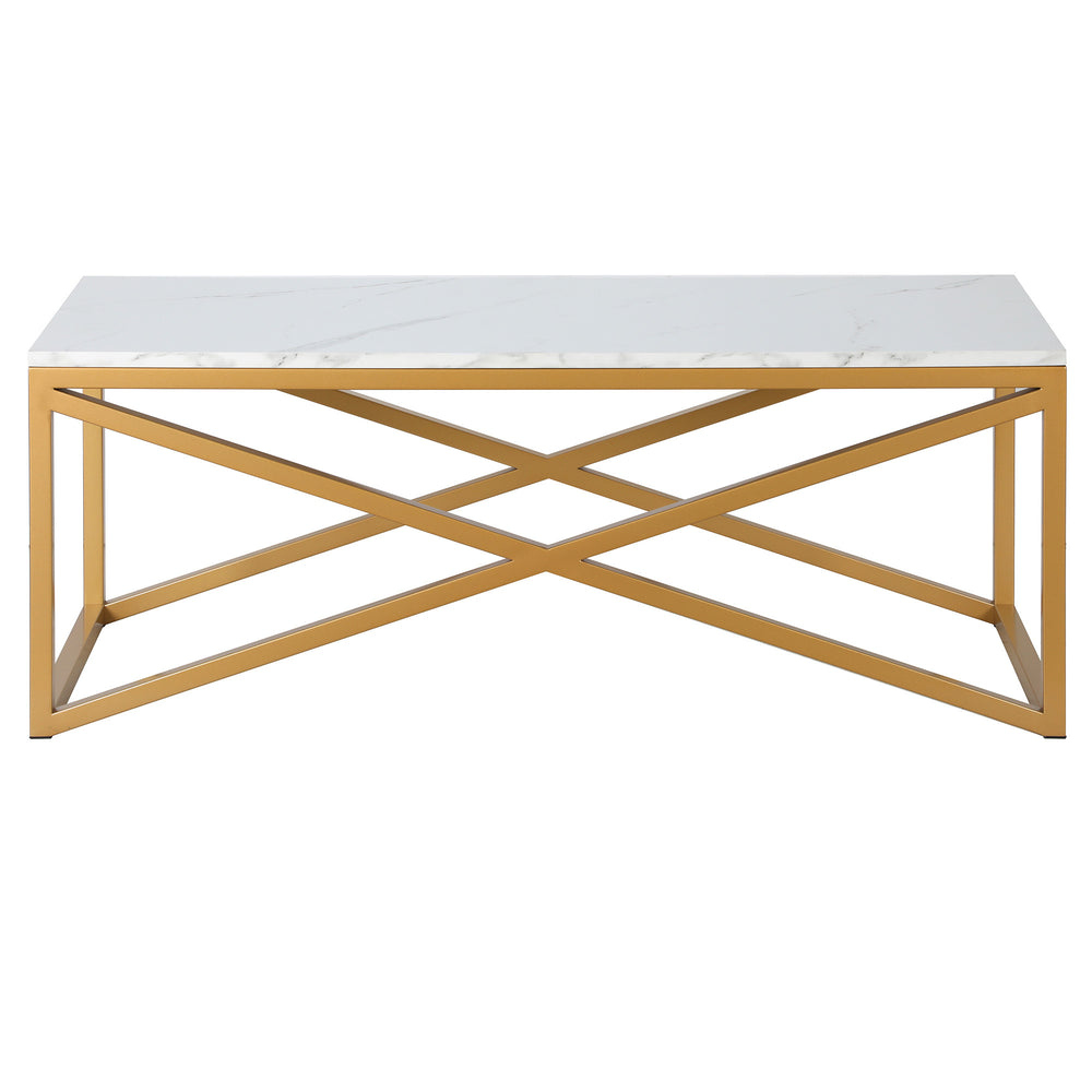 Homeroots 46" Gold Faux Marble And Steel Coffee Table   520938