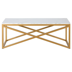 Homeroots 46" Gold Faux Marble And Steel Coffee Table   520938