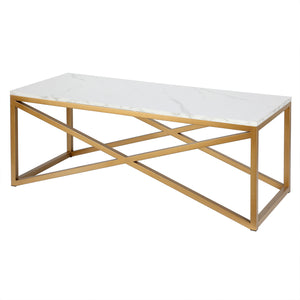 Homeroots 46" Gold Faux Marble And Steel Coffee Table   520938
