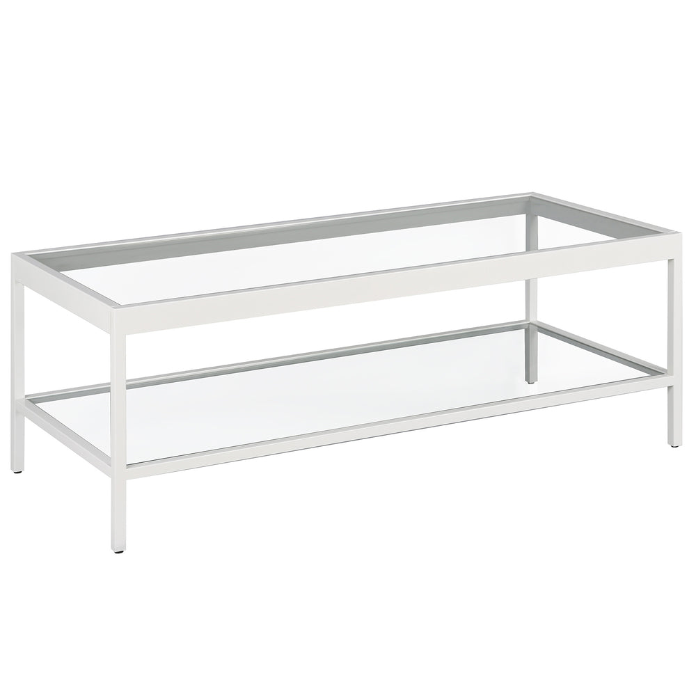 Homeroots 45" Clear Glass And White Steel Coffee Table With Shelf   520939