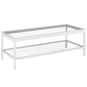 Homeroots 45" Clear Glass And White Steel Coffee Table With Shelf   520939