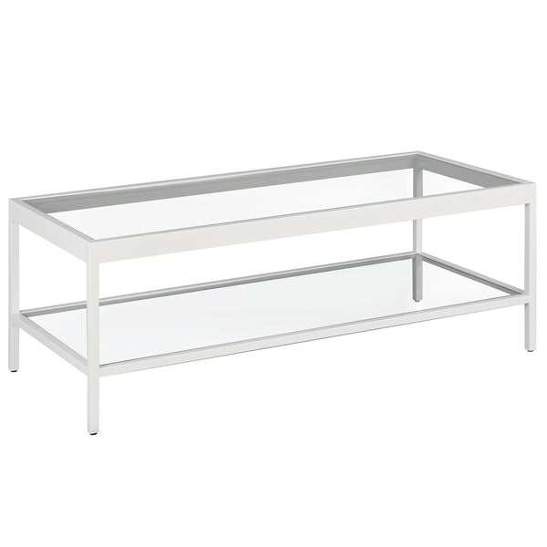 Homeroots 45" Clear Glass And White Steel Coffee Table With Shelf   520939